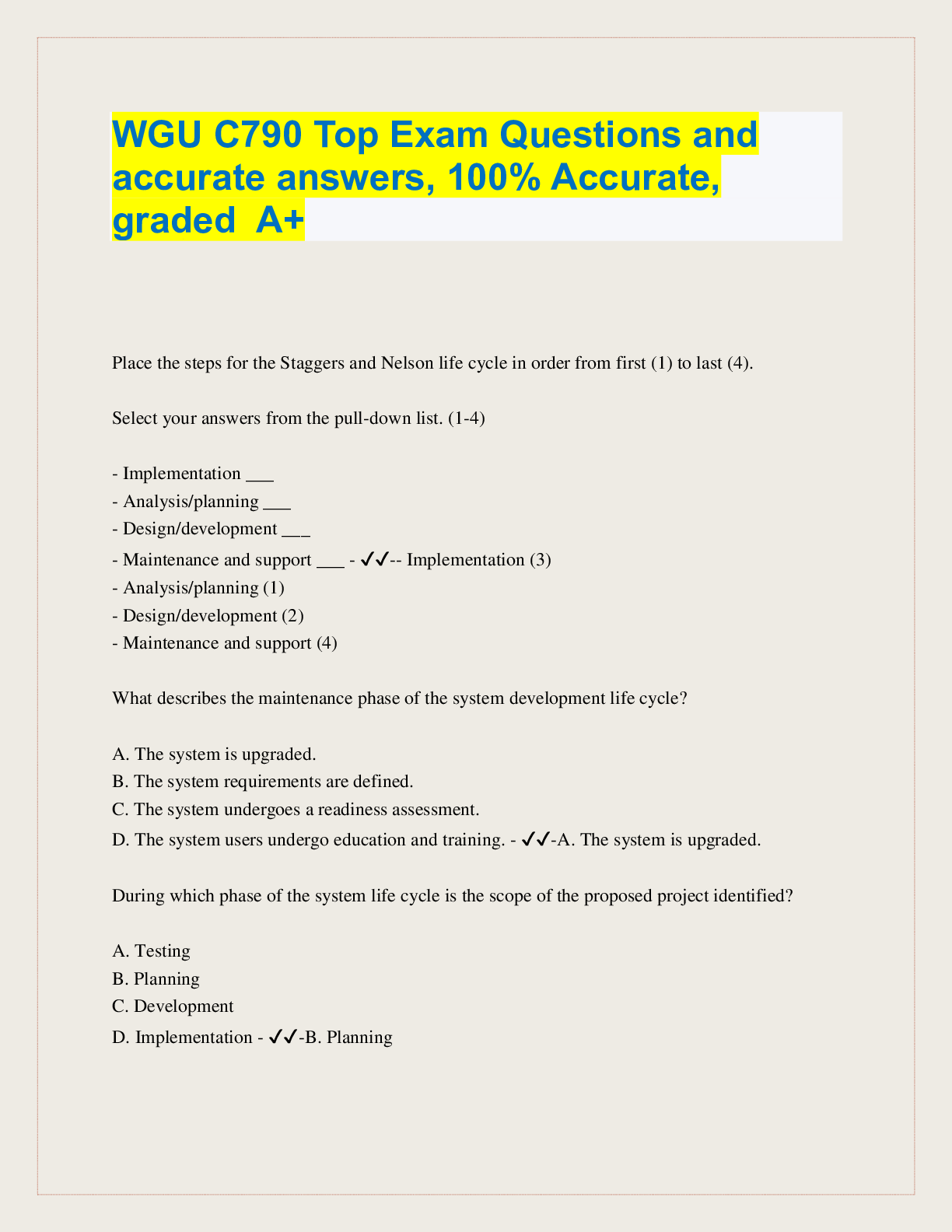 Preview of WGU C790 Top Exam Questions and  accurate answers, 100% Accurate,  graded A+